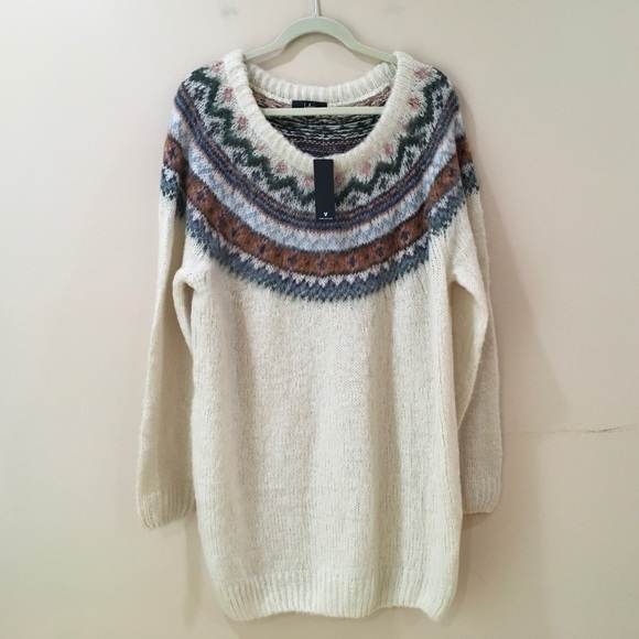 Lulus Where The Heart Is Cream Multi Knit Mini Sweater Dress Size L Womens new - Picture 3 of 8